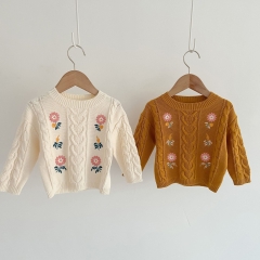 Infant Baby Girl Embroidery Floral Long-sleeved Knitting Coat In Autumn Wholesale
