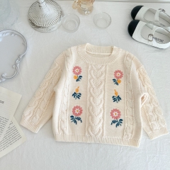 Infant Baby Girl Embroidery Floral Long-sleeved Knitting Coat In Autumn Wholesale