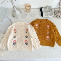 Infant Baby Girl Embroidery Floral Long-sleeved Knitting Coat In Autumn Wholesale