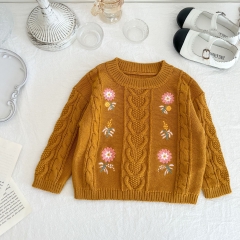 Infant Baby Girl Embroidery Floral Long-sleeved Knitting Coat In Autumn Wholesale