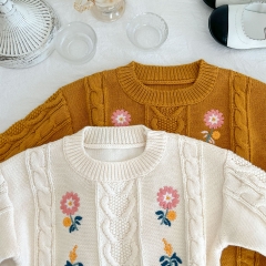 Infant Baby Girl Embroidery Floral Long-sleeved Knitting Coat In Autumn Wholesale