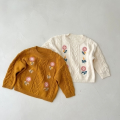 Infant Baby Girl Embroidery Floral Long-sleeved Knitting Coat In Autumn Wholesale