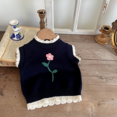 Infant Baby Girl Embroidery Floral Sleeveless Knitting Vest Wholesale