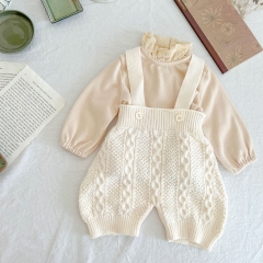 Infant Baby Girl Solid Top Combo Solid Knitting Overalls In Sets Wholesale