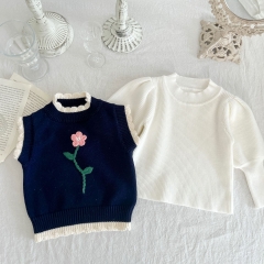 Infant Baby Girl Embroidery Floral Sleeveless Knitting Vest Wholesale