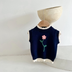 Infant Baby Girl Embroidery Floral Sleeveless Knitting Vest Wholesale
