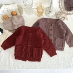 Infant Baby Pocket in 2-sides Solid Knitting Coat Wholesale