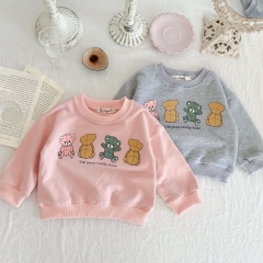 Infant Baby Unisex Bear Print Round Collar Long-sleeved Top Shirt Wholesale