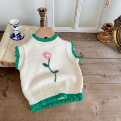 Infant Baby Girl Embroidery Floral Sleeveless Knitting Vest Wholesale