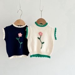 Infant Baby Girl Embroidery Floral Sleeveless Knitting Vest Wholesale