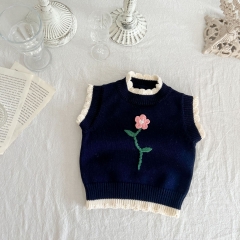 Infant Baby Girl Embroidery Floral Sleeveless Knitting Vest Wholesale