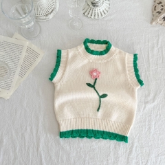 Infant Baby Girl Embroidery Floral Sleeveless Knitting Vest Wholesale