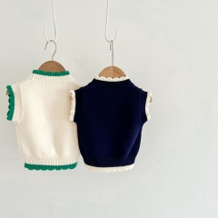 Infant Baby Girl Embroidery Floral Sleeveless Knitting Vest Wholesale