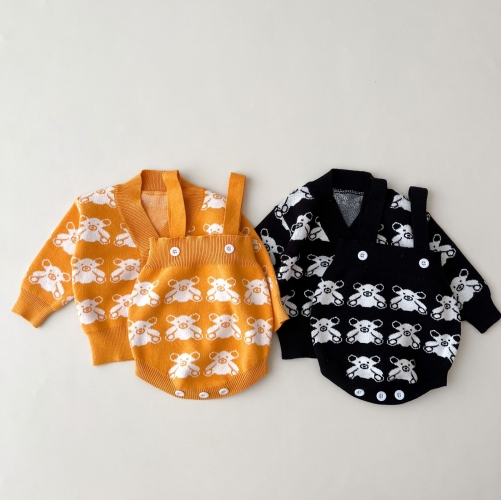 Infant Baby Unisex Cartoon Pattern Romper Combo Coat In Sets Wholesale