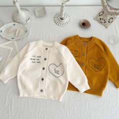 Baby Girl Heart Pattern Round-collared Knitting Coat Wholesale