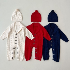 Infant Baby Unisex Knitting Jumpsuit Combo Hat In Sets Wholesale