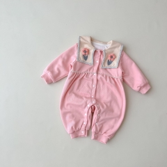 Infant Baby Girl Lapel Collar Long-sleeved Long Jumpsuit Wholesale