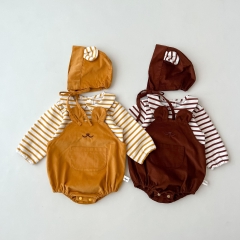 Infant Baby Girls Stripped Top Combo Cartoon Solid Overalls In Sets Wholesale