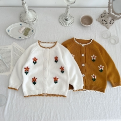 Infant Baby Girls Floral Round-collared Knitting Cardigan Wholesale