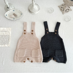 Infant Baby Girls Pockets In Front Knitting Overalls Wholesale