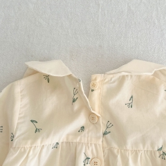 Infant Baby Girls Floral Print & Floral Collar Design Long-sleeved Jumpsuit Wholesale