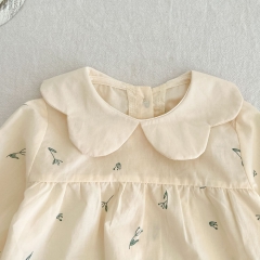 Infant Baby Girls Floral Print & Floral Collar Design Long-sleeved Jumpsuit Wholesale