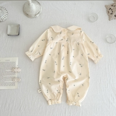 Infant Baby Girls Floral Print & Floral Collar Design Long-sleeved Jumpsuit Wholesale