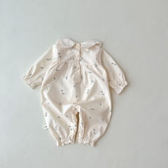 Infant Baby Girls Floral Print & Floral Collar Design Long-sleeved Jumpsuit Wholesale