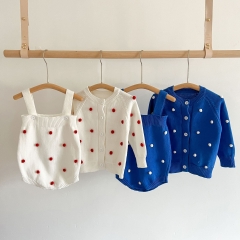 Baby Girls Hand Tick Bubble Romper Combo Coat In Knitting Sets Wholesale