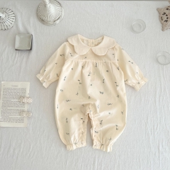 Infant Baby Girls Floral Print & Floral Collar Design Long-sleeved Jumpsuit Wholesale