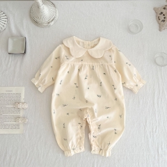 Infant Baby Girls Floral Print & Floral Collar Design Long-sleeved Jumpsuit Wholesale