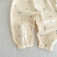 Infant Baby Girls Floral Print & Floral Collar Design Long-sleeved Jumpsuit Wholesale