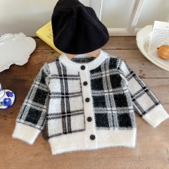 Infant Baby Girls Grid Knitting Coat Wholesale
