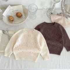Infant Baby Girl Solid Round-Collar Hollow-Out Sweater Wholesale