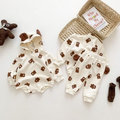 Infant Baby Girls Bear Print 3-pieces Sister Sets Wholesale
