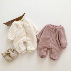 Infant Baby Girl Velvet-in Winter Solid Coat Romper Wholesale