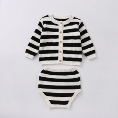 Infant Baby Classic Black & White Strips Top Combo Short Pants In Sets Wholesale