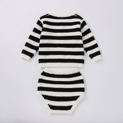 Infant Baby Classic Black & White Strips Top Combo Short Pants In Sets Wholesale