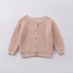 Infant Baby Girl Pink Hollow-out Pattern Round-Collar Knitting Coat Wholesale