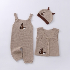 Infant Baby Girl 3 Pieces Squirrel Design Vest Romper Combo Hat In Sets Wholesale