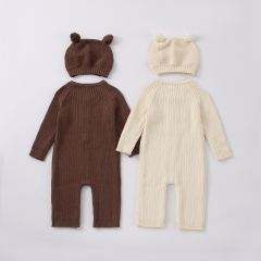 Infant Baby Unisex Solid Knitting Long Jumpsuit With Hat in Sets Wholesale