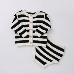 Infant Baby Classic Black & White Strips Top Combo Short Pants In Sets Wholesale