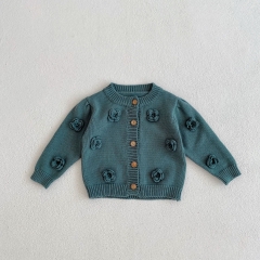 Infant Baby Girls Floral Design Round Collar Knitting Coat Wholesale