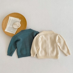 Infant Baby Girls Floral Design Round Collar Knitting Coat Wholesale