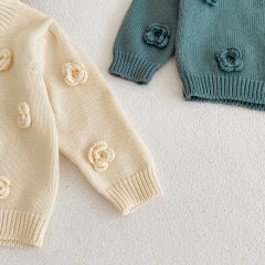 Infant Baby Girls Floral Design Round Collar Knitting Coat Wholesale