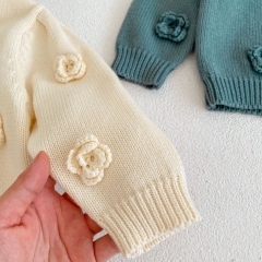 Infant Baby Girls Floral Design Round Collar Knitting Coat Wholesale