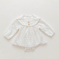 Infant Baby Lace Pattern Long-sleeved Round Collar Button Front Design Romper Wholesale