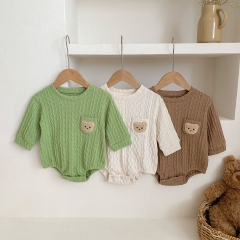 Infant Baby Unisex Comfy Bear Round Collar  Romper Wholesale