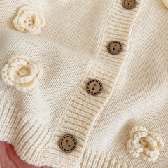 Infant Baby Girls Floral Design Round Collar Knitting Coat Wholesale
