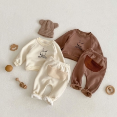 Infant Baby Unisex Lovely Cartoon Rabbit Velvet-in Top Combo Pants In Winter Wholesale